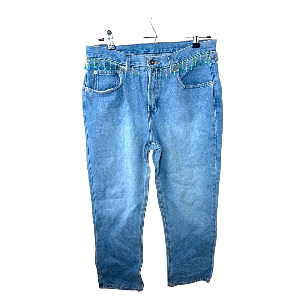 AGolde Chayane Blue Jeans Cropped with Beaded Waistband